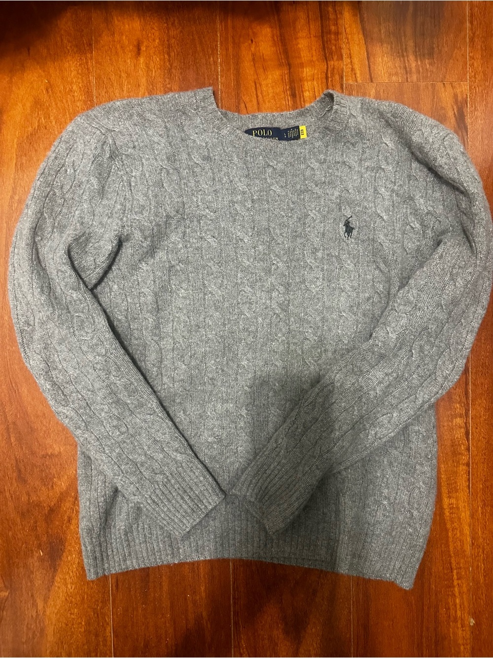 Ralph Lauren Gray Cable-Knit Crewneck Sweater